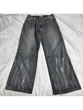 Women's Disclosure Wide Leg Jeans Size 5 Black White Angel Wings